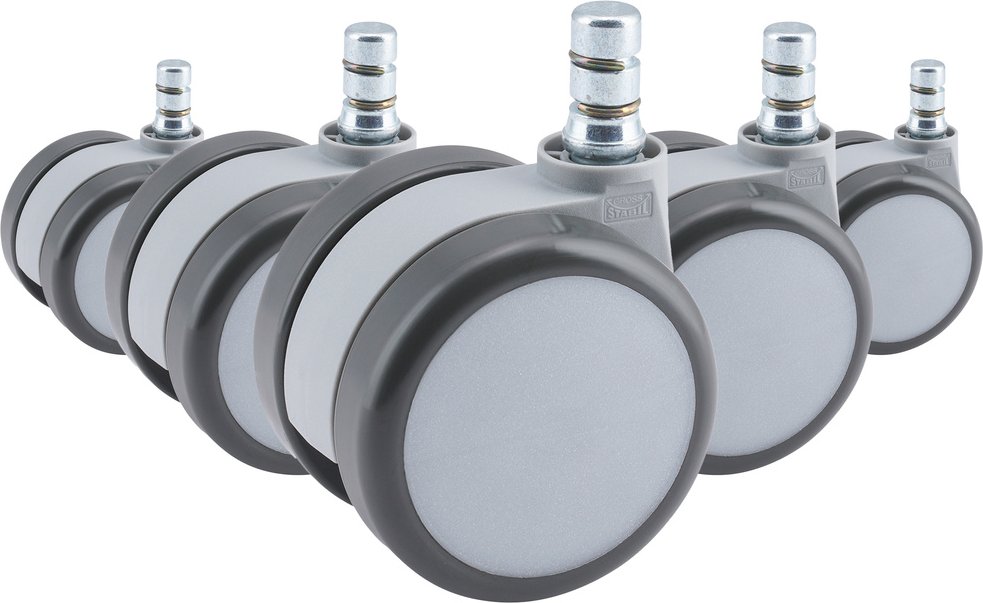 5x ROLO MOVE 60 11mm/60mm | Hartböden - Stuhlrollen Weiß/Grau