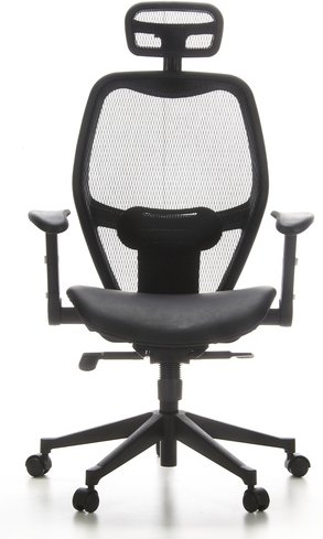 AIR-PORT | Rücken Netz | Sitz Leder - Profi Bürostuhl Schwarz