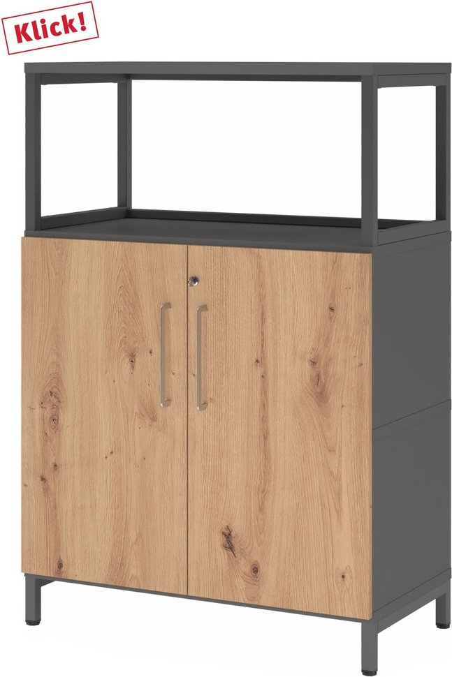 FlexWall | 3 OH | Türen + Rahmen | mit Sockelgestell - Graphit/Asteiche