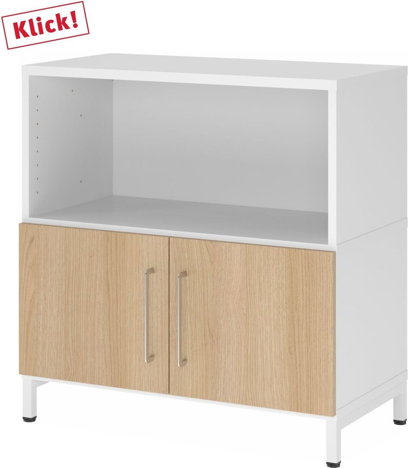 FlexWall | 2 OH | Türen + Korpus | mit Sockelgestell - Weiß/Eiche