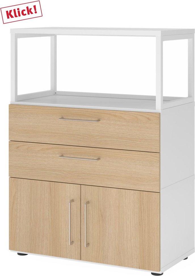 FlexWall | 3 OH | Türen + Schübe + Rahmen | mit Stellfüßen - Weiß/Eiche