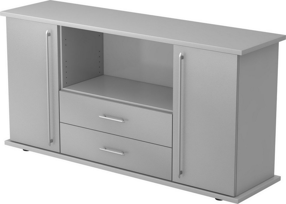 KAPA SB | Sideboard | mit Türen + Schüben - Grau/Silber Relinggriff Kunststoff