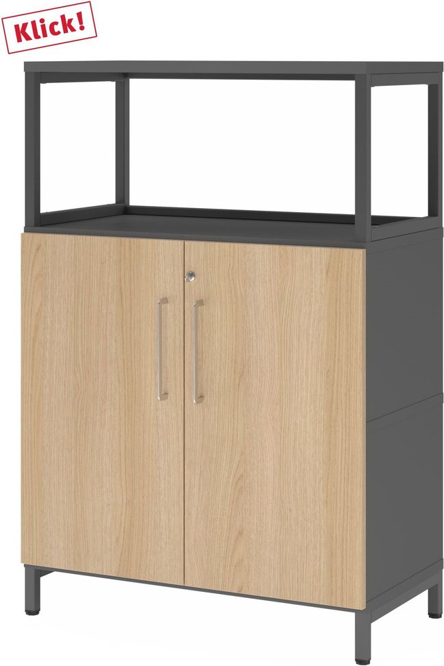 Thumbnail - FlexWall | 3 OH | Türen + Rahmen | mit Sockelgestell - Graphit/Eiche