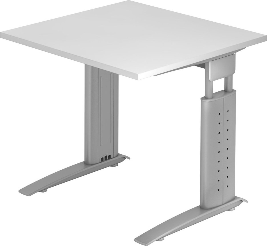 UNDA 8 S | Schreibtisch - 80 x 80 höhenverstellbar Weiß/Silber