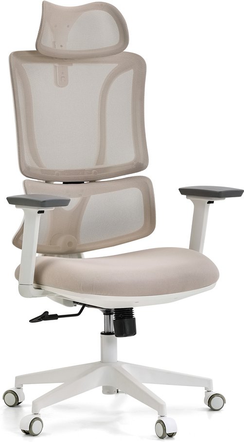 ERGOMY W | Stoff / Netz | Rahmen: Weiß - Profi Bürostuhl Beige