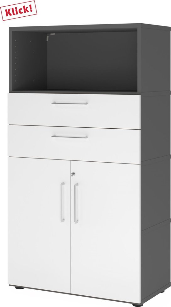 FlexWall | 4 OH | Türen + Schübe + Korpus | mit Stellfüßen - Graphit/Weiß