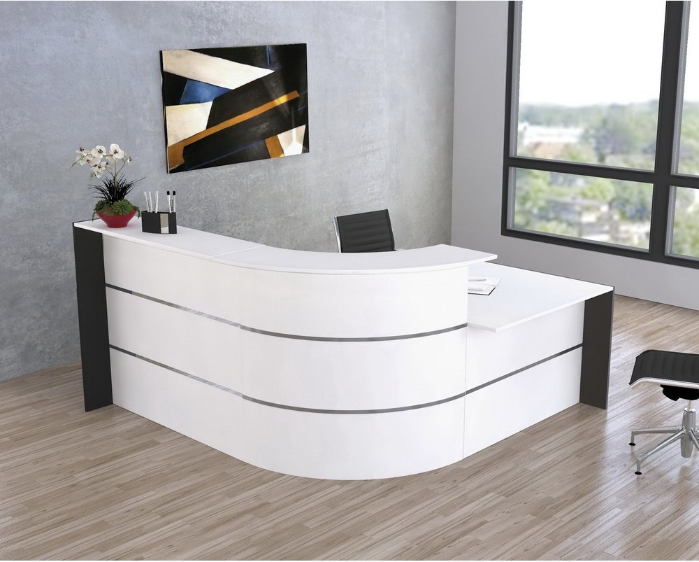 BILBAO IV | Kleine L-Theke mit Beratungsplatz - Empfangstheke Weiß/Anthrazit