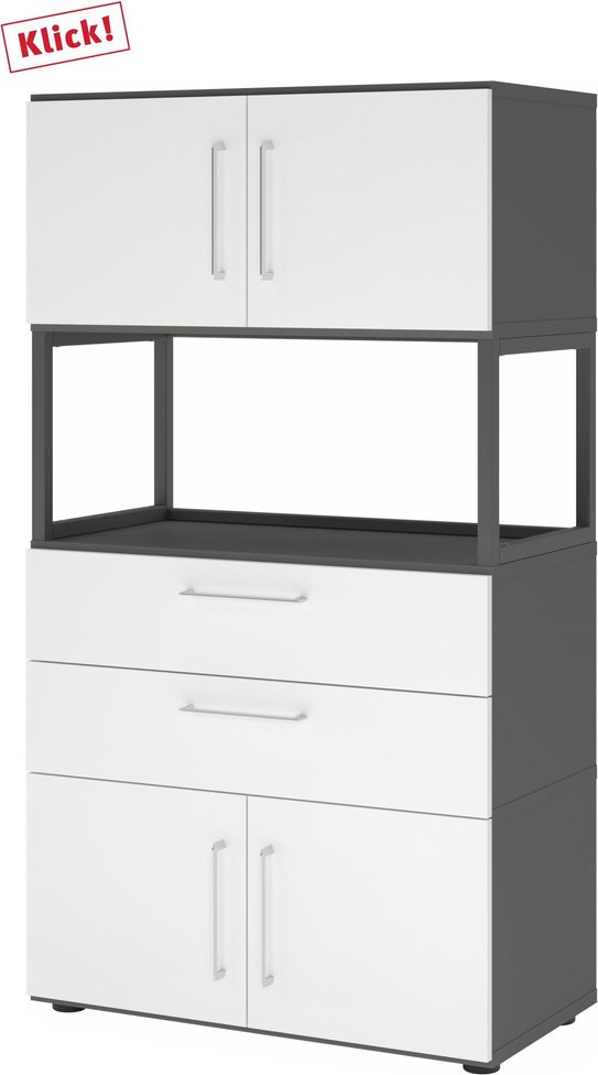 Thumbnail - FlexWall | 4 OH | 2 x Türen + Schübe + Rahmen | mit Stellfüßen - Graphit/Weiß