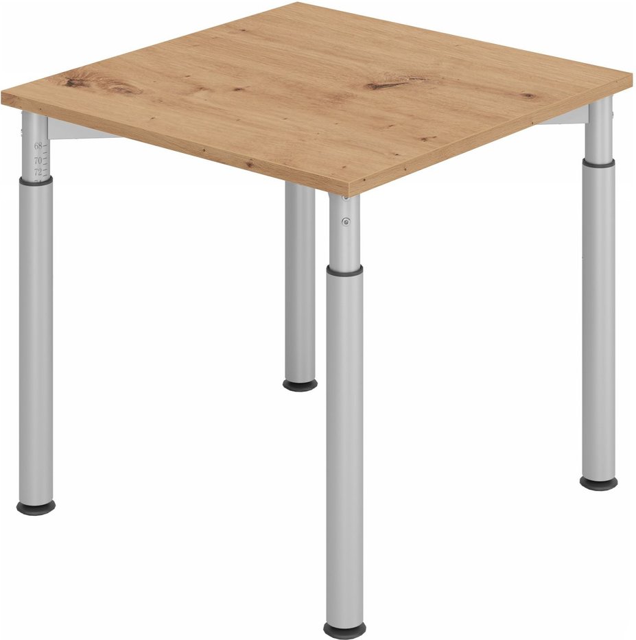 YAMA 8 S | Schreibtisch - 80 x 80 höhenverstellbar Asteiche/Silber