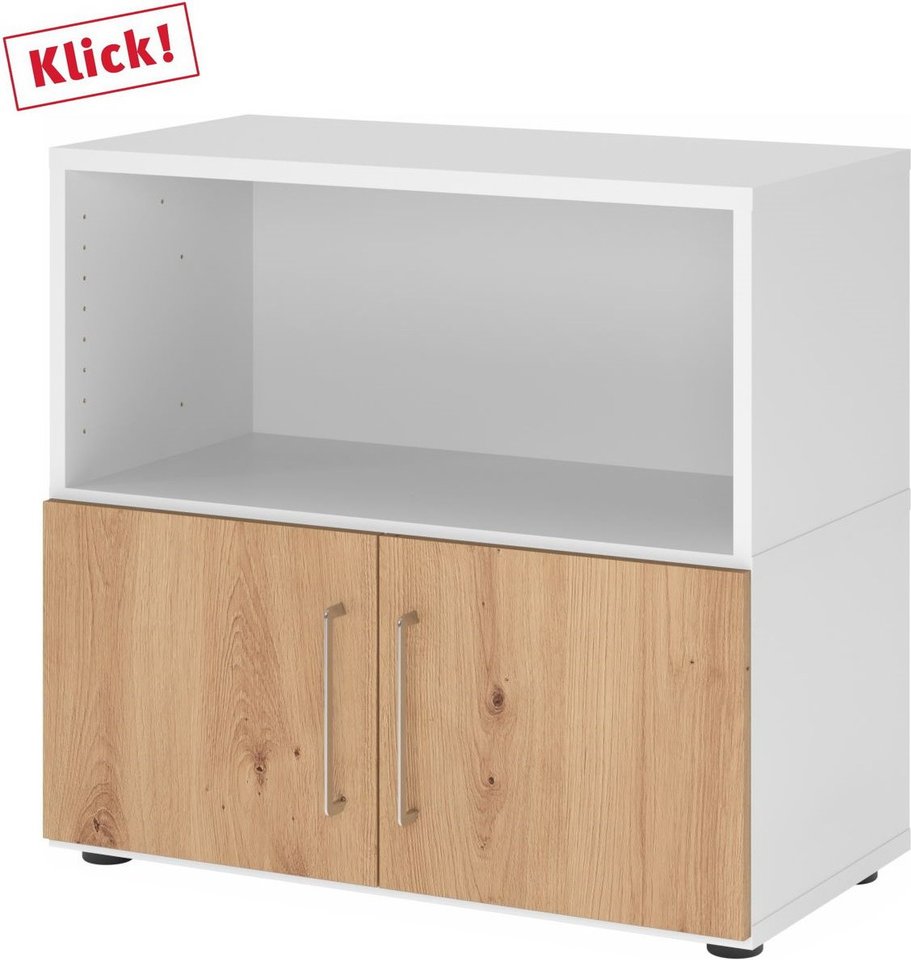 FlexWall | 2 OH | Türen + Korpus | mit Stellfüßen - Weiß/Asteiche