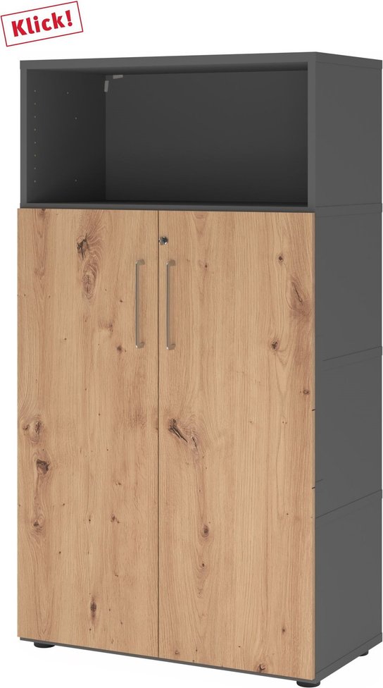 FlexWall | 4 OH | Türen + Korpus | mit Stellfüßen - Graphit/Asteiche