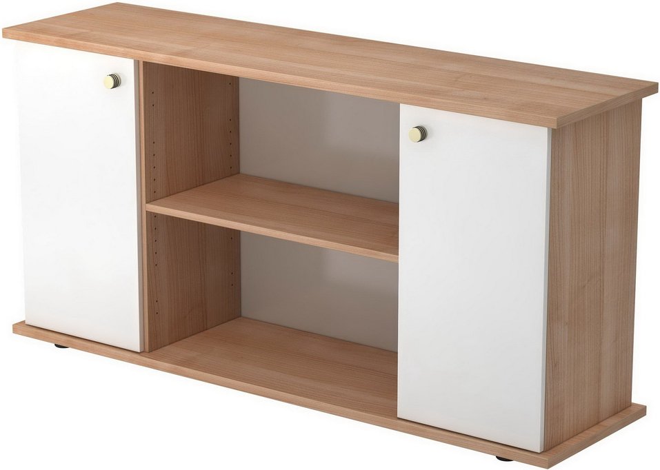 KAPA SB | Sideboard | mit Türen - mit Knauf Nussbaum/Weiß