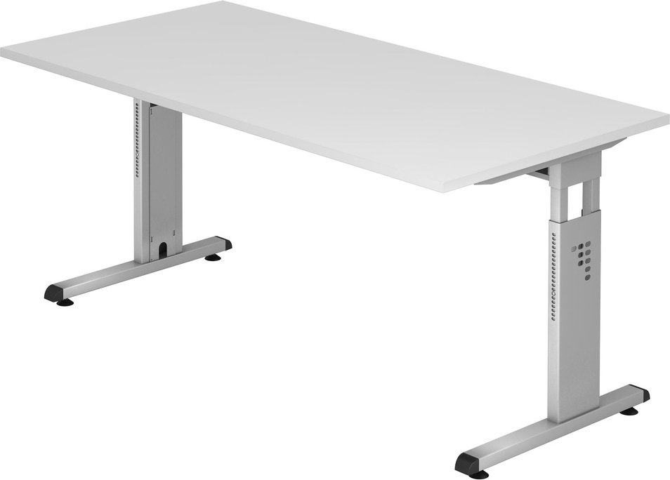MEGA 16 S | Schreibtisch - 160 x 80 höhenverstellbar Weiß/Silber