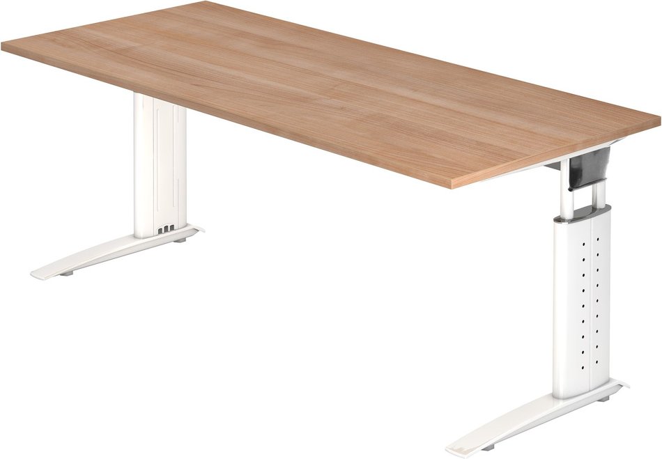 UNDA 19 W | Schreibtisch - 180 x 80 höhenverstellbar Nussbaum/Weiß
