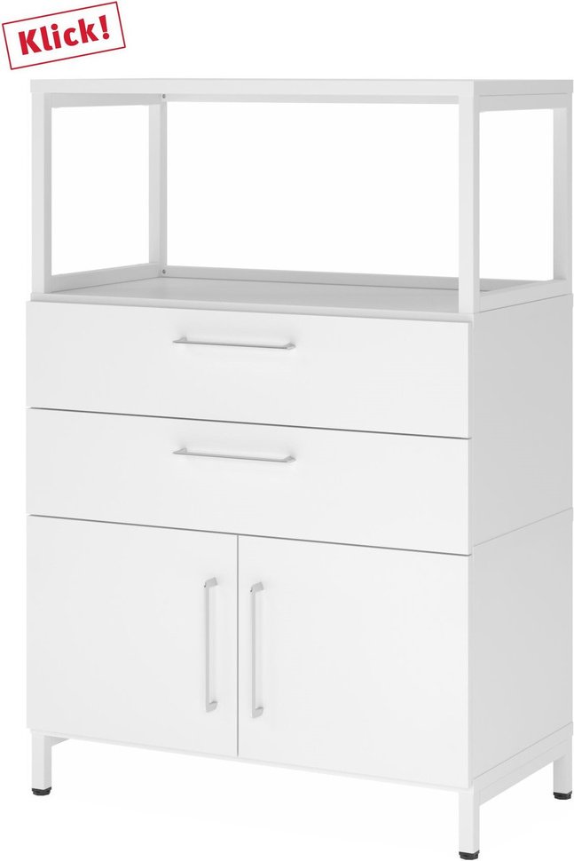 Thumbnail - FlexWall | 3 OH | Türen + Schübe + Rahmen | mit Sockelgestell - Weiß/Weiß