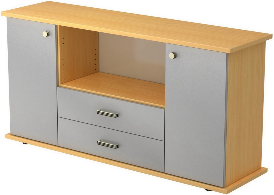 Thumbnail - KAPA SB | Sideboard | mit Türen + Schüben - Buche/Silber Streifengriff Kunststoff