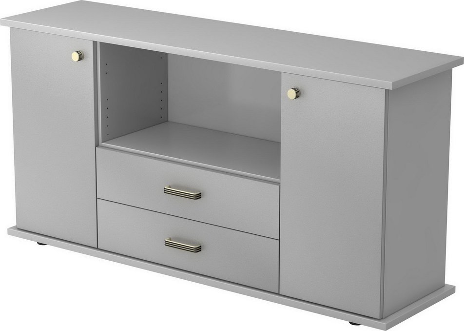 KAPA SB | Sideboard | mit Türen + Schüben - Grau/Silber Streifengriff Kunststoff