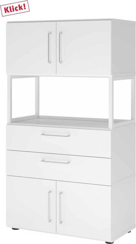 Thumbnail - FlexWall | 4 OH | 2 x Türen + Schübe + Rahmen | mit Stellfüßen - Weiß/Weiß