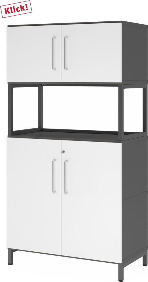 FlexWall | 4 OH | 2 x Türen + Rahmen | mit Sockelgestell - Graphit/Weiß