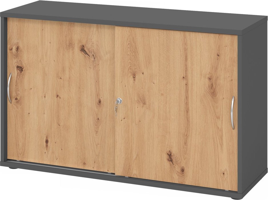 Thumbnail - BETA 1752S | Schiebetürenschrank | 2 OH - Bogengriff Metall Graphit/Asteiche