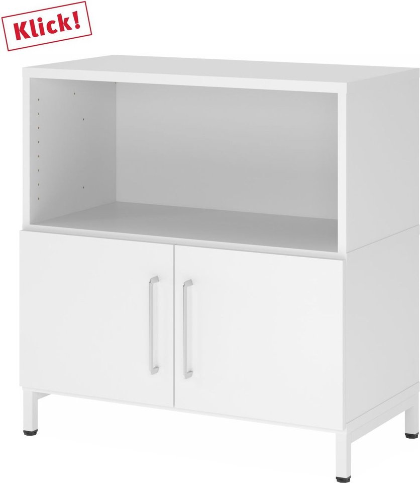 Thumbnail - FlexWall | 2 OH | Türen + Korpus | mit Sockelgestell - Weiß/Weiß