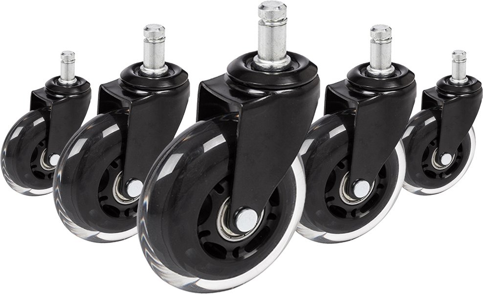 5x ROLO SKATE ST 11mm/75mm | Hartböden - Stuhlrollen Schwarz / Transparent