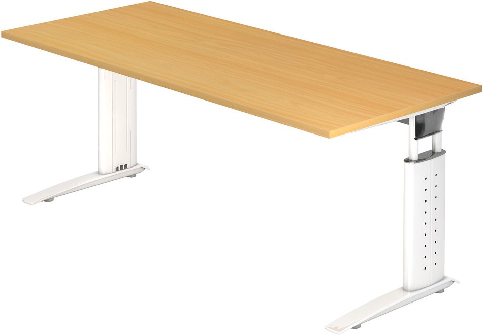 UNDA 19 W | Schreibtisch - 180 x 80 höhenverstellbar Buche/Weiß
