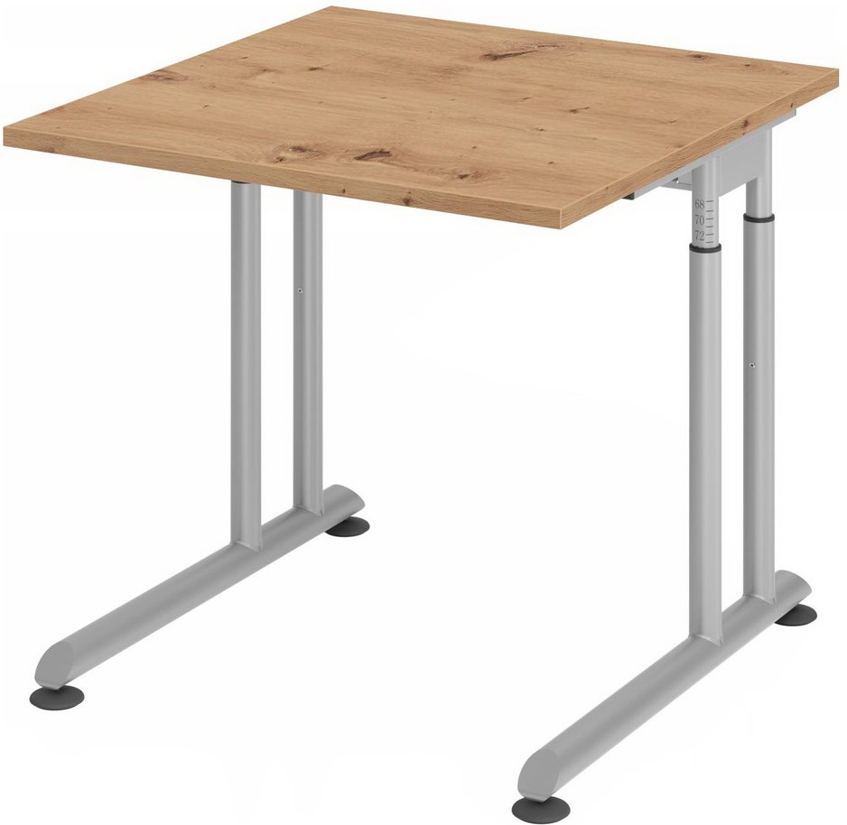 ZENO 8 S | Schreibtisch - 80 x 80 höhenverstellbar Asteiche/Silber