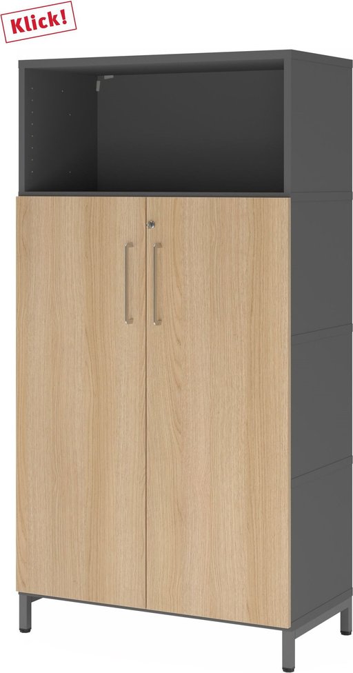 FlexWall | 4 OH | Türen + Korpus | mit Sockelgestell - Graphit/Eiche