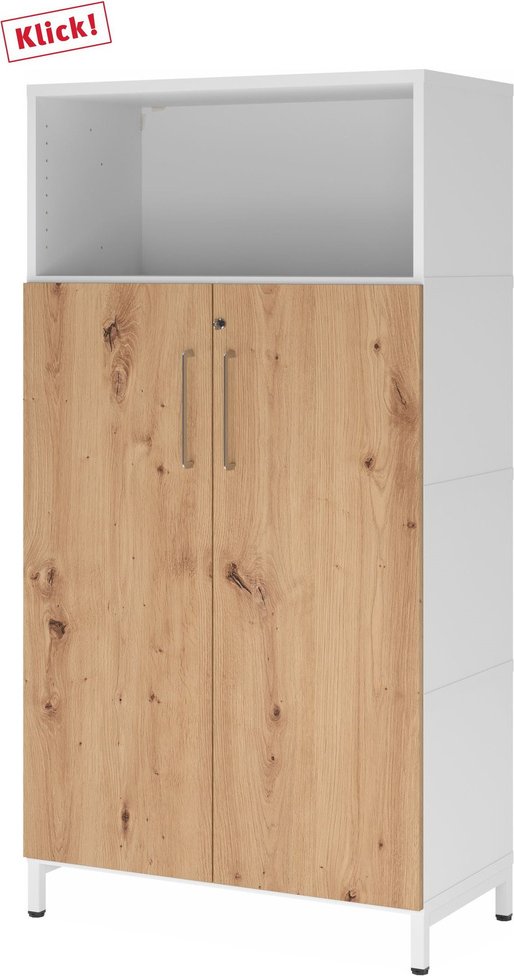 Thumbnail - FlexWall | 4 OH | Türen + Korpus | mit Sockelgestell - Weiß/Asteiche