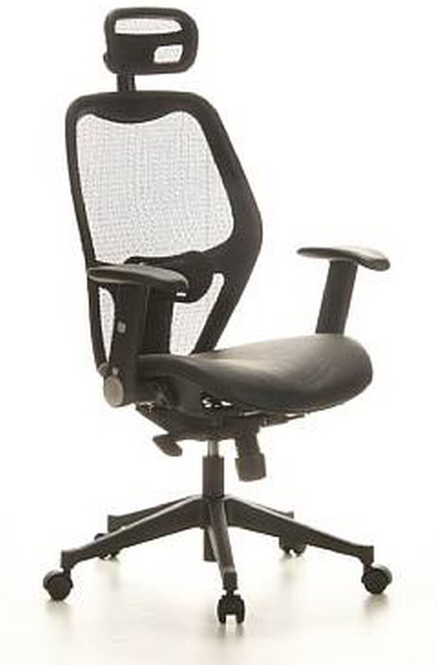 AIR-PORT | Rücken Netz | Sitz Leder - Profi Bürostuhl Schwarz