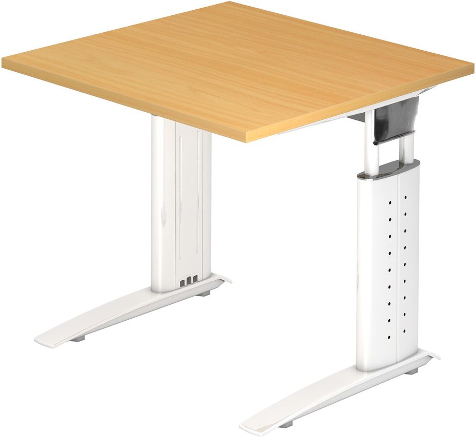 UNDA 8 W | Schreibtisch - 80 x 80 höhenverstellbar Buche/Weiß
