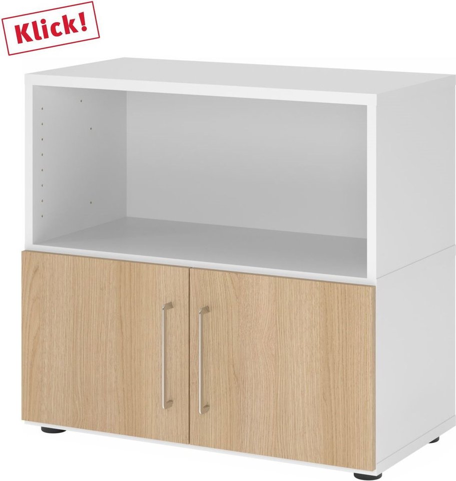 FlexWall | 2 OH | Türen + Korpus | mit Stellfüßen - Weiß/Eiche