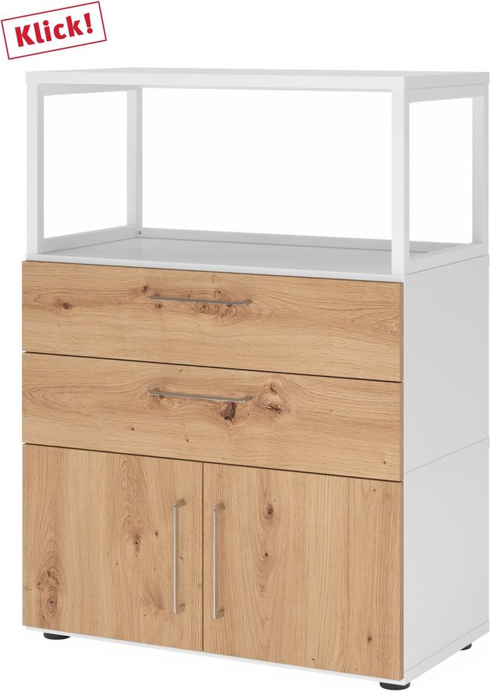 FlexWall | 3 OH | Türen + Schübe + Rahmen | mit Stellfüßen - Weiß/Asteiche