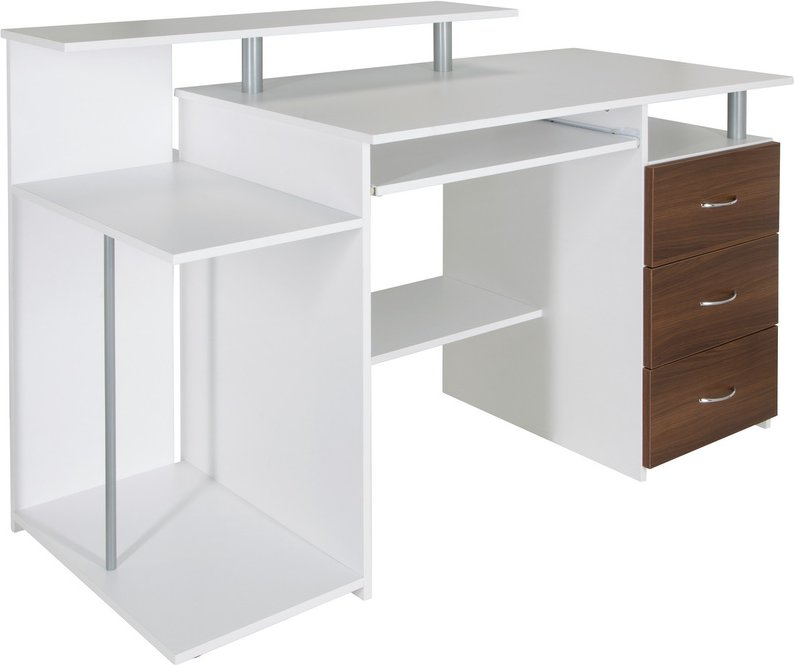 WORKSPACE H IV | 137x60 - Schreibtisch Weiß/Walnuss