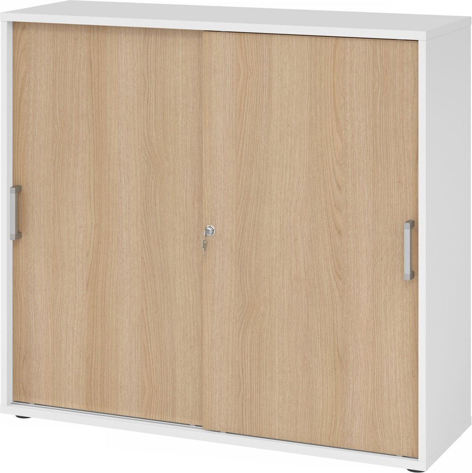 BETA 1753S | Schiebetürenschrank | 3 OH - Weiß/Eiche Chromgriff Metall