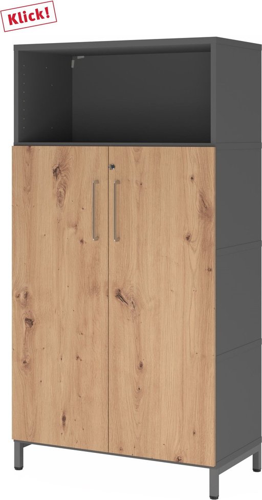 FlexWall | 4 OH | Türen + Korpus | mit Sockelgestell - Graphit/Asteiche