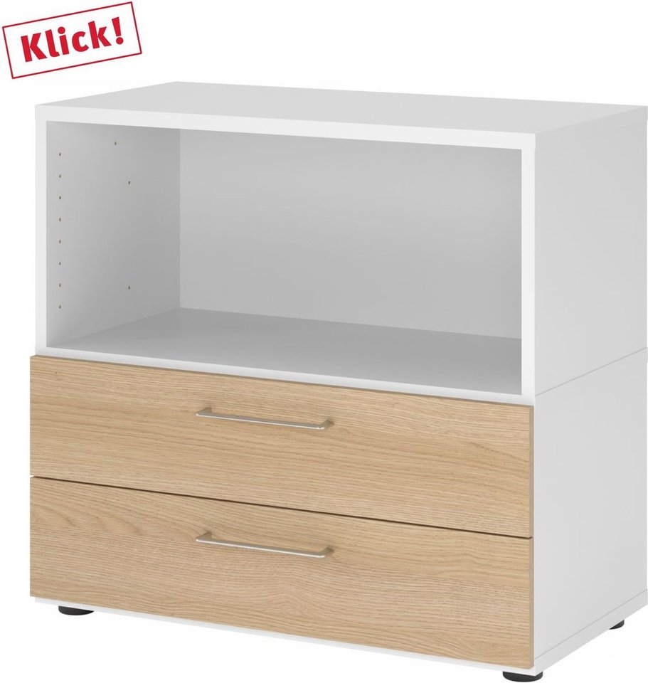FlexWall | 2 OH | Schübe + Korpus | mit Stellfüßen - Weiß/Eiche
