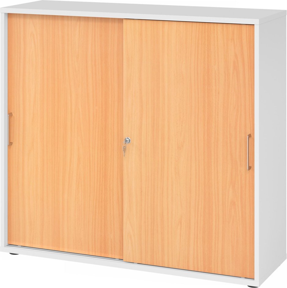 BETA 1753S | Schiebetürenschrank | 3 OH - Weiß/Ahorn Metallgriff