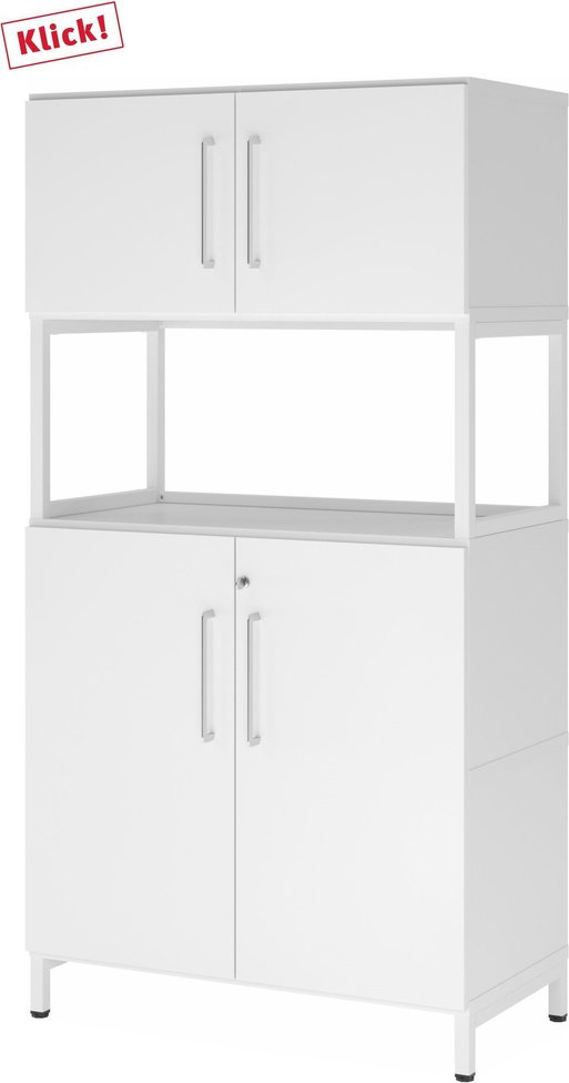 FlexWall | 4 OH | 2 x Türen + Rahmen | mit Sockelgestell - Weiß/Weiß