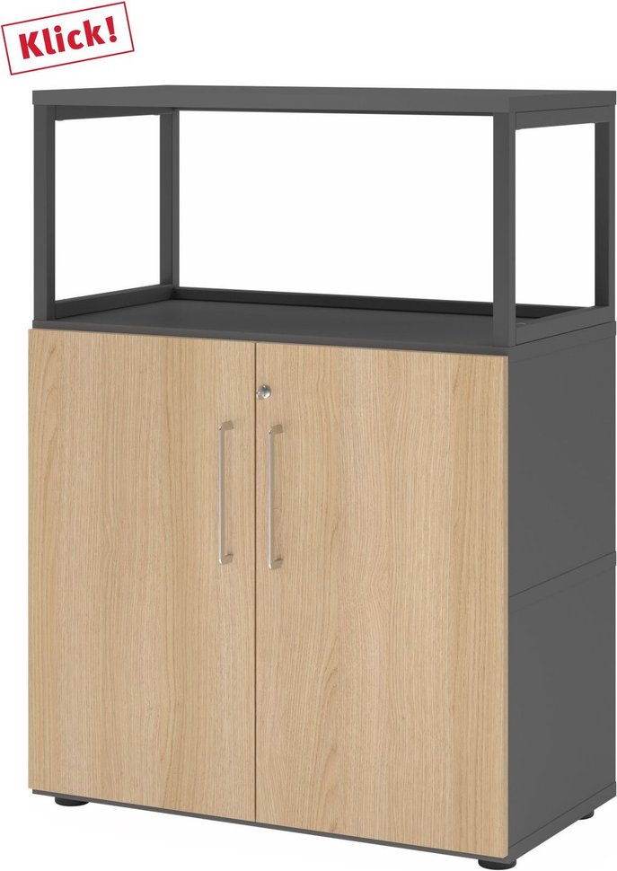 FlexWall | 3 OH | Türen + Rahmen | mit Stellfüßen - Graphit/Eiche