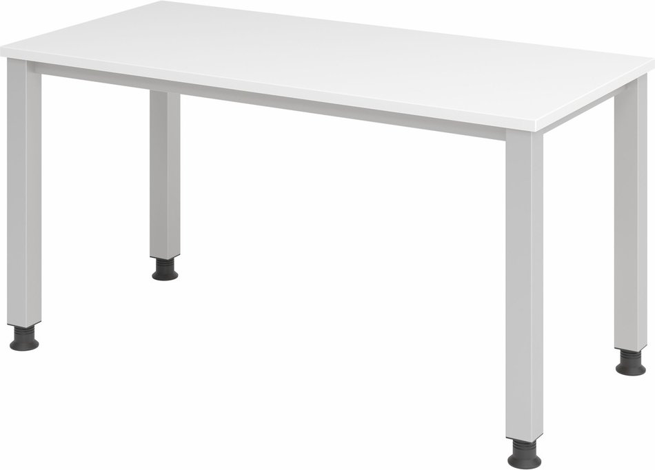 QUEO 614 S | Schreibtisch - höhenverstellbar 140 x 67 Weiß/Silber