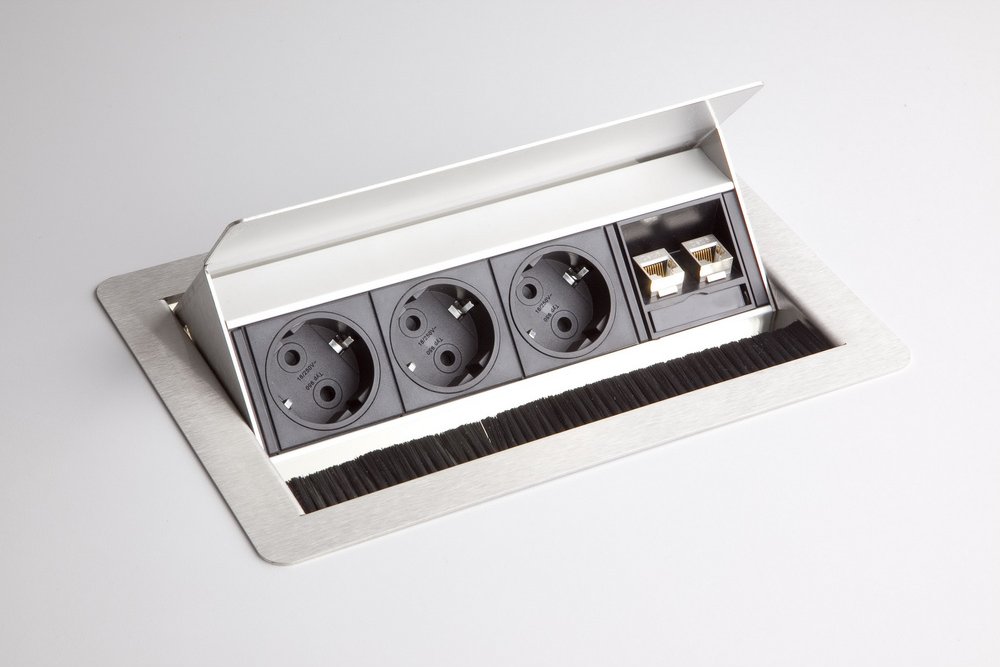 ELDATA1 | Steckdosenleiste (inkl. Fräsung) | 3 x Steckdose | 2 x RJ45 - Zubehör Silber