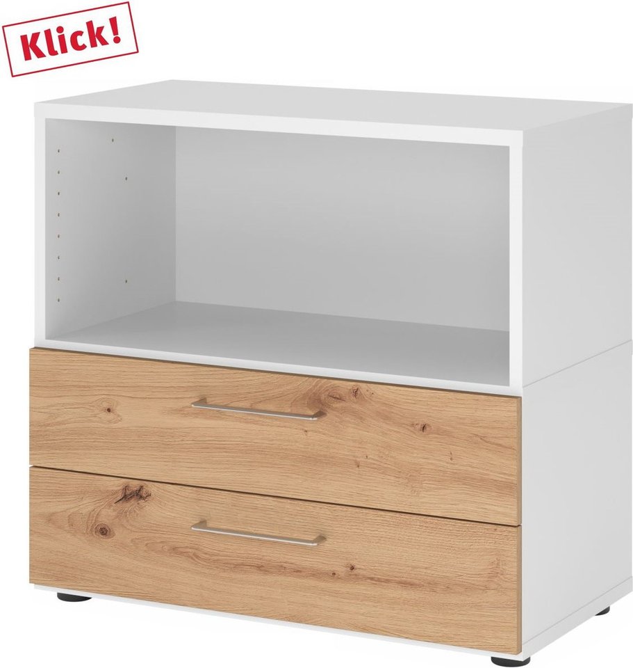 FlexWall | 2 OH | Schübe + Korpus | mit Stellfüßen - Weiß/Asteiche