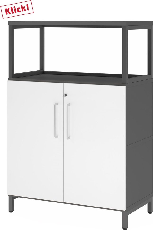 FlexWall | 3 OH | Türen + Rahmen | mit Sockelgestell - Graphit/Weiß