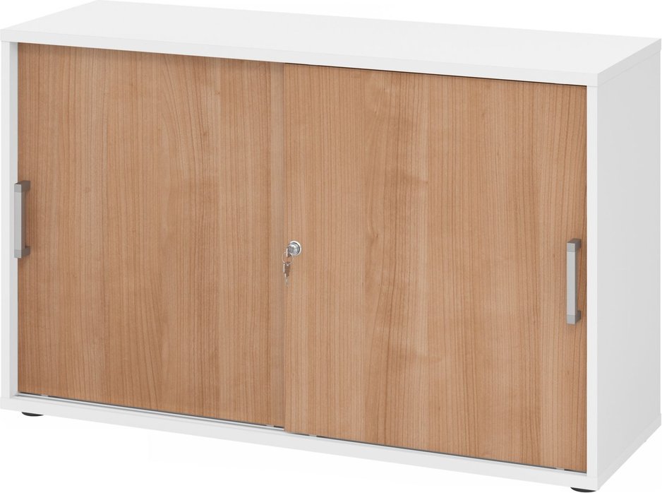 Thumbnail - BETA 1752S | Schiebetürenschrank | 2 OH - Weiß/Nussbaum Chromgriff Metall
