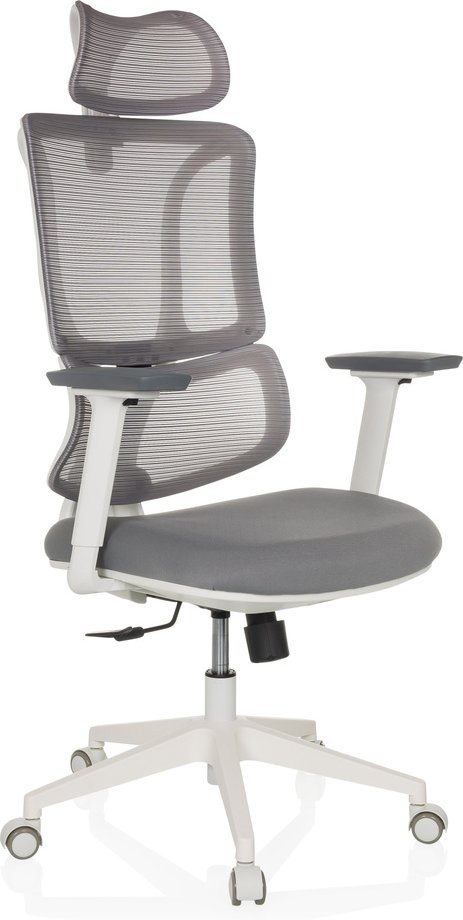 ERGOMY W | Stoff / Netz | Rahmen: Weiß - Profi Bürostuhl Grau