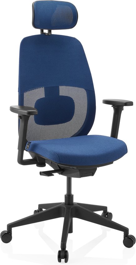 Skandis Pro | mit Kopfstütze | Rahmen: Schwarz - Profi Bürostuhl Blau / Schwarz