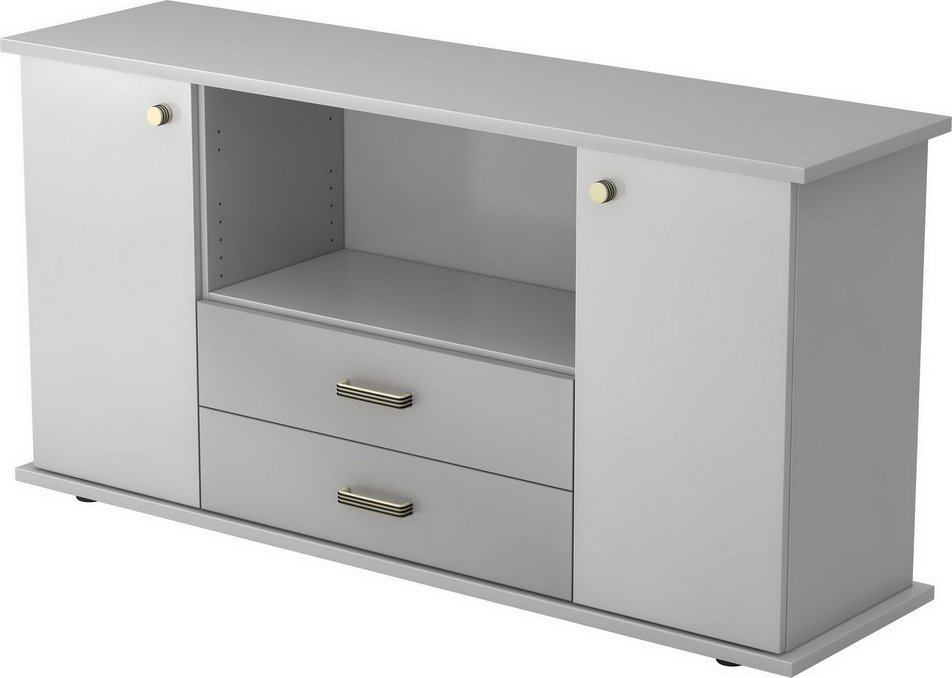 KAPA SB | Sideboard | mit Türen + Schüben - Grau Streifengriff Kunststoff