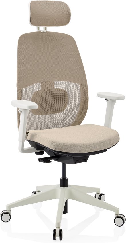 Skandis Pro | mit Kopfstütze | Rahmen: Weiß - Profi Bürostuhl Beige / Weiß